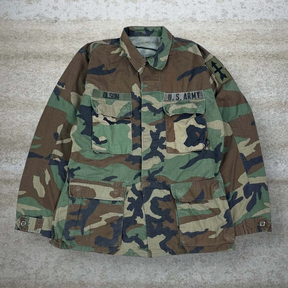 Vintage 90s Military Tactical Button Up Shirt Mens S Woodland Camo Small Regular